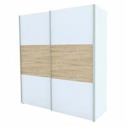 BAUHAUS Express Möbel Schwebetürenschrank Stars B X T X H: 200 X 68 X 216 Cm, Farbe Griff: Aluminiumfarben, Farbe Front: Weiß/Eiche Sonoma, Farbe Korpus: Weiß