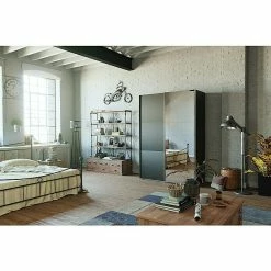 BAUHAUS Express Möbel Schwebetürenschrank Swift B X T X H: 150 X 68 X 216 Cm, Mit Spiegel, Ohne Zubehör, Farbe Front: Basalt, Farbe Korpus: Eiche Jackson -Cheap Regale Store 12 2717