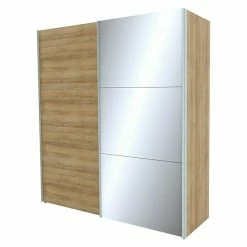 BAUHAUS Express Möbel Schwebetürenschrank Stars B X T X H: 200 X 68 X 216 Cm, Farbe Griff: Aluminiumfarben, Farbe Front: Eiche Riviera/Spiegel, Farbe Korpus: Eiche Riviera