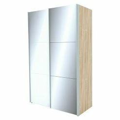 BAUHAUS Express Möbel Schwebetürenschrank Stars B X T X H: 150 X 68 X 236 Cm, Farbe Griff: Aluminiumfarben, Farbe Front: Weißglas/Spiegel, Farbe Korpus: Eiche Sonoma