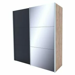 BAUHAUS Express Möbel Schwebetürenschrank Swift B X T X H: 200 X 68 X 216 Cm, Mit Spiegel, Ohne Zubehör, Farbe Front: Basalt, Farbe Korpus: Eiche Jackson