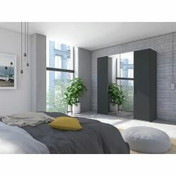 BAUHAUS Express Möbel Drehtürschrank Swift B X T X H: 200 X 58 X 216 Cm, Mit Spiegel, Ohne Zubehör, Farbe Front: Basalt, Farbe Korpus: Eiche Jackson -Cheap Regale Store 12 2999