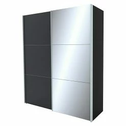 BAUHAUS Express Möbel Schwebetürenschrank Stars B X T X H: 200 X 68 X 236 Cm, Farbe Griff: Aluminiumfarben, Farbe Front: Graphit/Spiegel, Farbe Korpus: Graphit