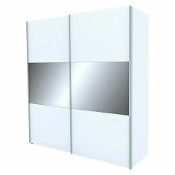 BAUHAUS Express Möbel Schwebetürenschrank Stars B X T X H: 200 X 68 X 216 Cm, Farbe Griff: Aluminiumfarben, Farbe Front: Weiß/Grauspiegel, Farbe Korpus: Weiß