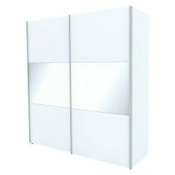 BAUHAUS Express Möbel Schwebetürenschrank Stars B X T X H: 200 X 68 X 216 Cm, Farbe Griff: Aluminiumfarben, Farbe Front: Weiß/Weißglas, Farbe Korpus: Weiß