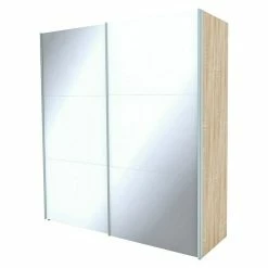 BAUHAUS Express Möbel Schwebetürenschrank Stars B X T X H: 200 X 68 X 216 Cm, Farbe Griff: Aluminiumfarben, Farbe Front: Weißglas, Farbe Korpus: Eiche Sonoma