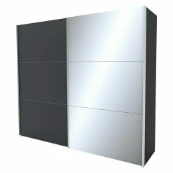 BAUHAUS Express Möbel Schwebetürenschrank Stars B X T X H: 250 X 68 X 216 Cm, Farbe Griff: Aluminiumfarben, Farbe Front: Graphit/Spiegel, Farbe Korpus: Graphit