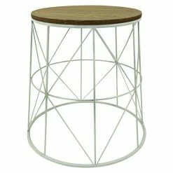 BAUHAUS Beistelltisch Ø X H: 38 X 40 Cm, Weiß/Natur, Mangoholz