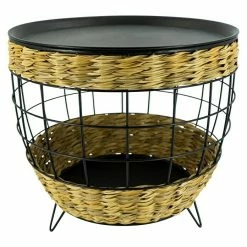 BAUHAUS Beistelltisch Polyrattan Ø X H: 40 X 30 Cm, Natur/Schwarz