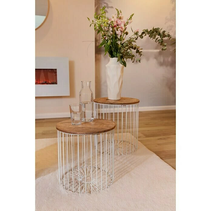 BAUHAUS Beistelltisch Ø X H: 35 X 37 Cm, Natur/Weiß, Mangoholz 2 BAUHAUS Beistelltisch Ø X H: 35 X 37 Cm, Natur/Weiß, Mangoholz – Bild 2