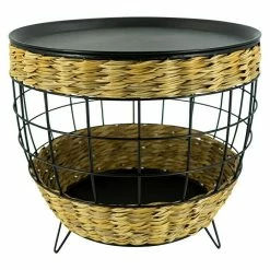 BAUHAUS Beistelltisch Polyrattan Ø X H: 50 X 45 Cm, Natur/Schwarz