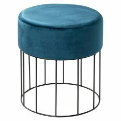 BAUHAUS Sitzhocker Rund Blau, Ø X H: 36 X 41 Cm, Samt