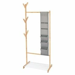 BAUHAUS Garderobenständer L X B X H: 38 X 65 X 167 Cm, Anzahl Haken: 6, Bambus/Weiß