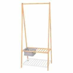 BAUHAUS Garderobenständer L X B X H: 45 X 70 X 160 Cm, Bambus/Weiß