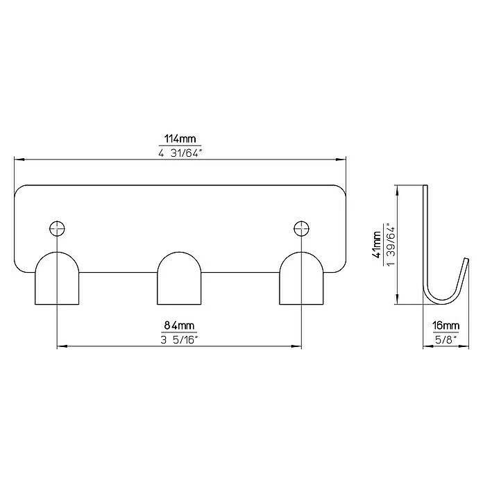 BAUHAUS Siro Hakenleiste L X H: 114 X 41 Mm, Anzahl Haken: 3 Stk., Verchromt 5 BAUHAUS Siro Hakenleiste L X H: 114 X 41 Mm, Anzahl Haken: 3 Stk., Verchromt – Bild 5