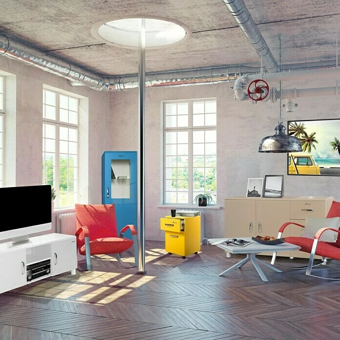 BAUHAUS Phönix Miami Kommode L X B X H: 43 X 97,6 X 88,8 Cm, Hellgrau, 2 Verchromte Griffe 3 BAUHAUS Phönix Miami Kommode L X B X H: 43 X 97,6 X 88,8 Cm, Hellgrau, 2 Verchromte Griffe – Bild 3