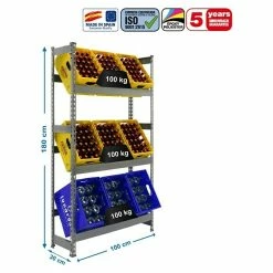 BAUHAUS Simonrack Simonbottle Metall-Getränkekistenregal Bottleclick L X B X H: 30 X 100 X 180 Cm, Traglast: 100 Kg/Boden, Anzahl Böden: 3, Grau -Cheap Regale Store 12 587