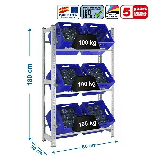 BAUHAUS Simonrack Simonbottle Metall-Getränkekistenregal Bottleclick L X B X H: 30 X 80 X 180 Cm, Traglast: 100 Kg/Boden, Anzahl Böden: 3, Silber 3 BAUHAUS Simonrack Simonbottle Metall-Getränkekistenregal Bottleclick L X B X H: 30 X 80 X 180 Cm, Traglast: 100 Kg/Boden, Anzahl Böden: 3, Silber – Bild 3